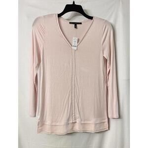 NWT White House Black Market Womens Long Sleeve Ball Chain V‎ Neck Top Shirt XS